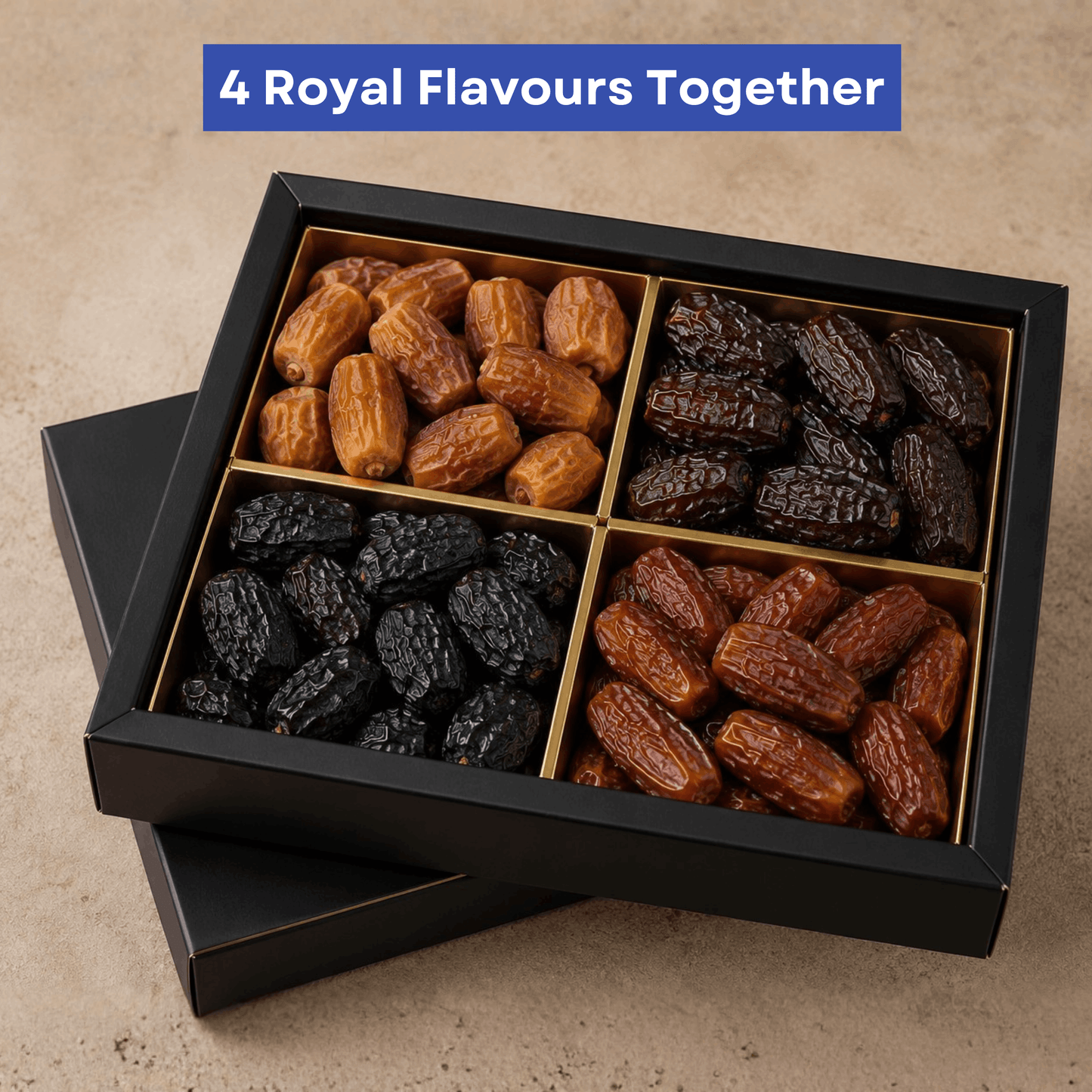 The Royal Dates Collection – 4 Premium Flavors Mix Box (Ajwa, Mabroom, Sukkari & Rabbi)