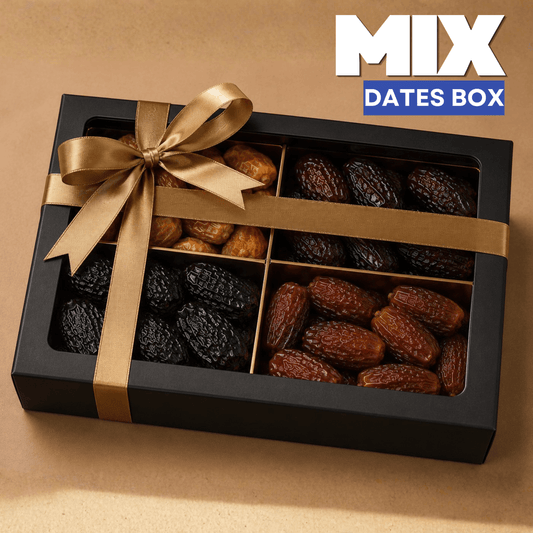 The Royal Dates Collection – 4 Premium Flavors Mix Box (Ajwa, Mabroom, Sukkari & Rabbi)